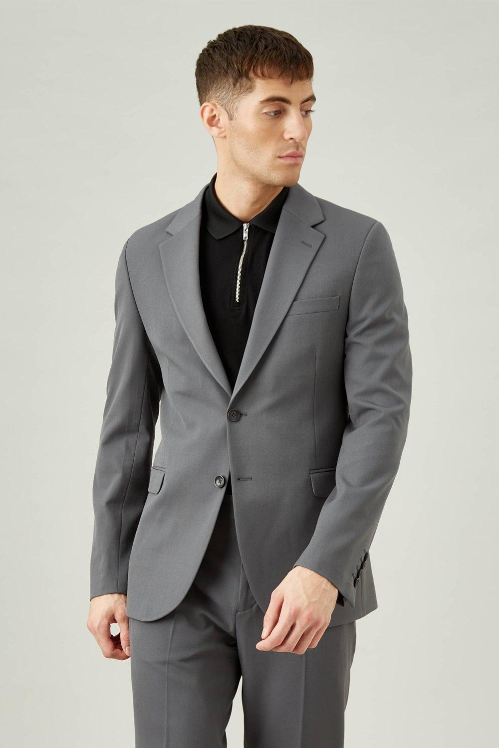 Men's Burton's Dark Grey Essential Tailored Fit Pinstripe Suit 54R W48 L32
